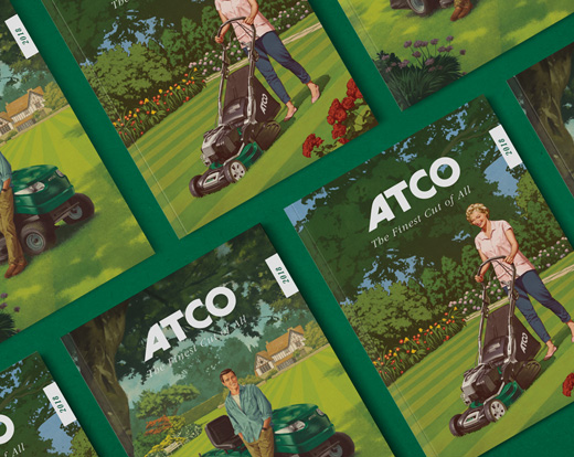 ATCO Lawnmowers vintage style print collateral